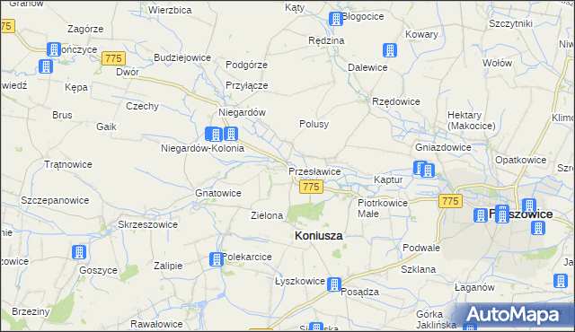 mapa Przesławice gmina Koniusza, Przesławice gmina Koniusza na mapie Targeo