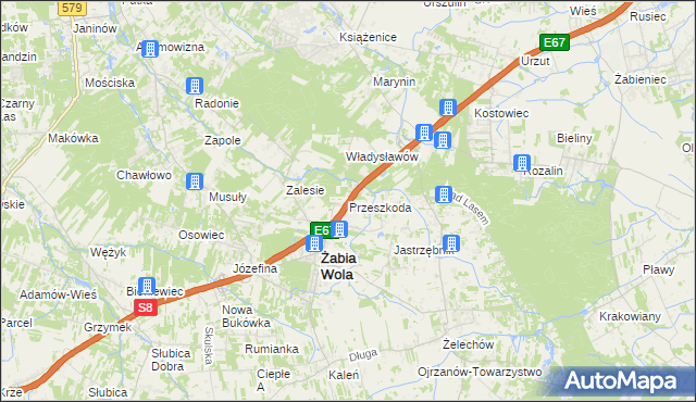 mapa Przeszkoda gmina Żabia Wola, Przeszkoda gmina Żabia Wola na mapie Targeo