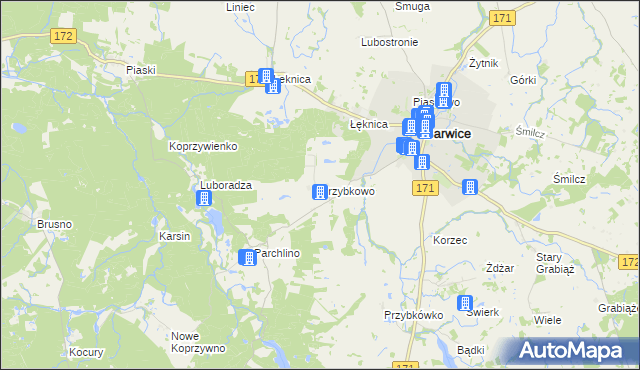 mapa Przybkowo gmina Barwice, Przybkowo gmina Barwice na mapie Targeo