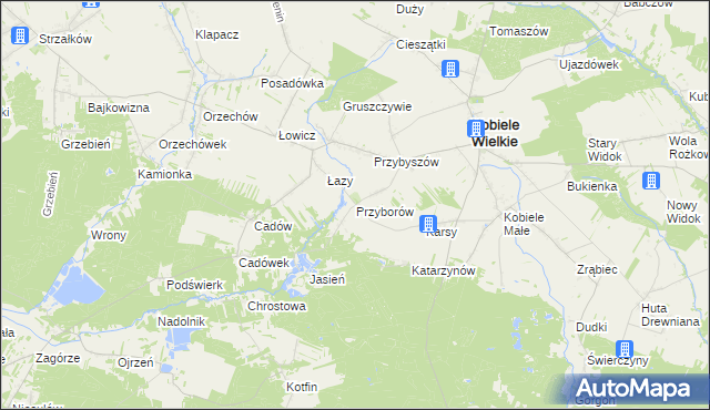 mapa Przyborów gmina Kobiele Wielkie, Przyborów gmina Kobiele Wielkie na mapie Targeo