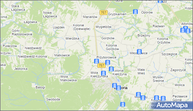 mapa Przyborowice gmina Bogoria, Przyborowice gmina Bogoria na mapie Targeo