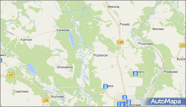 mapa Przyborze gmina Łobez, Przyborze gmina Łobez na mapie Targeo