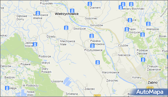 mapa Przybysławice gmina Radłów, Przybysławice gmina Radłów na mapie Targeo