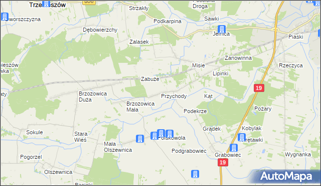 mapa Przychody gmina Międzyrzec Podlaski, Przychody gmina Międzyrzec Podlaski na mapie Targeo