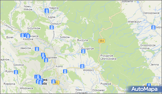 mapa Przygórze gmina Nowa Ruda, Przygórze gmina Nowa Ruda na mapie Targeo