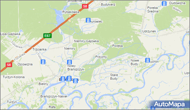 mapa Przyjmy gmina Brańszczyk, Przyjmy gmina Brańszczyk na mapie Targeo