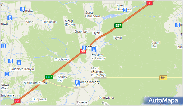 mapa Przyjmy k. Poręby, Przyjmy k. Poręby na mapie Targeo