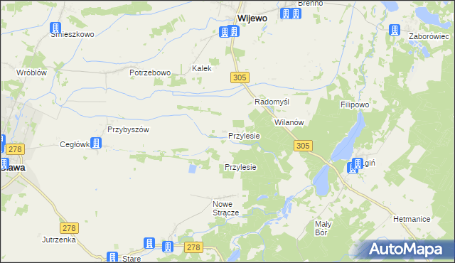 mapa Przylesie gmina Wijewo, Przylesie gmina Wijewo na mapie Targeo