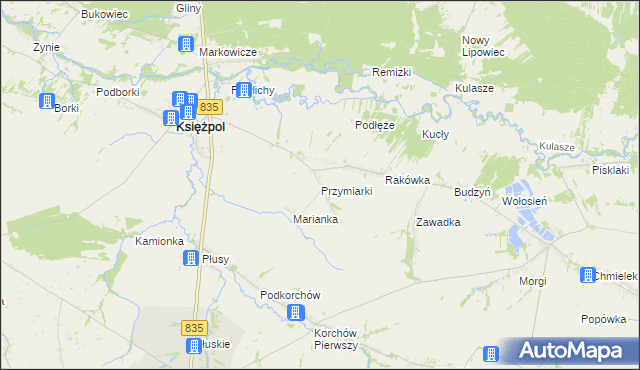 mapa Przymiarki gmina Księżpol, Przymiarki gmina Księżpol na mapie Targeo