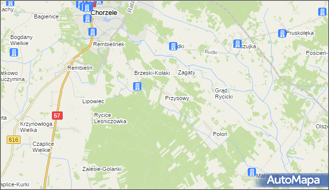 mapa Przysowy gmina Chorzele, Przysowy gmina Chorzele na mapie Targeo