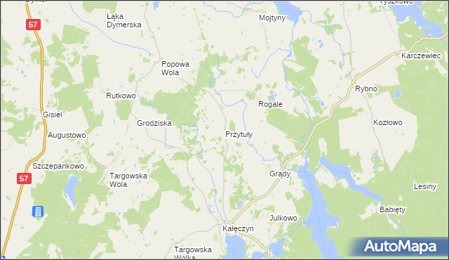 mapa Przytuły gmina Dźwierzuty, Przytuły gmina Dźwierzuty na mapie Targeo