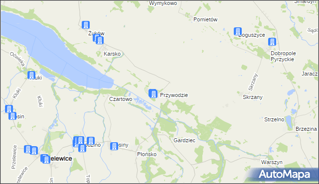 mapa Przywodzie gmina Przelewice, Przywodzie gmina Przelewice na mapie Targeo