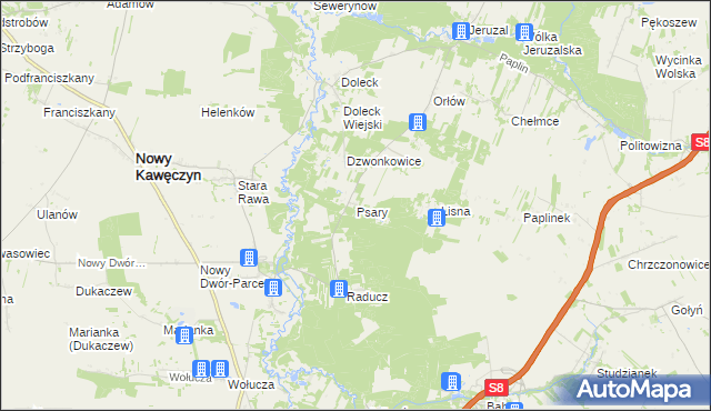 mapa Psary gmina Nowy Kawęczyn, Psary gmina Nowy Kawęczyn na mapie Targeo