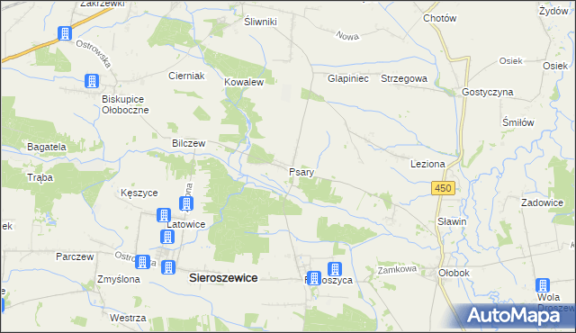 mapa Psary gmina Sieroszewice, Psary gmina Sieroszewice na mapie Targeo