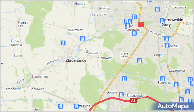 mapa Ptakowice gmina Zbrosławice, Ptakowice gmina Zbrosławice na mapie Targeo