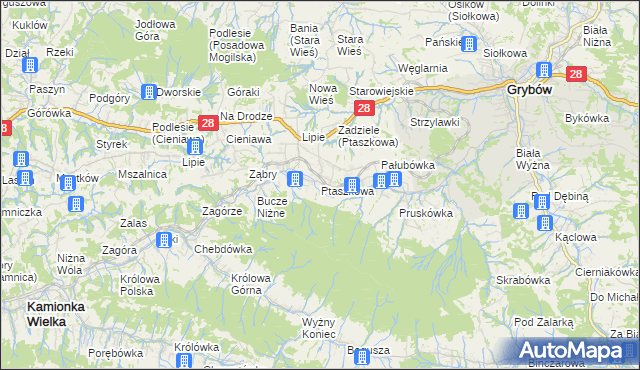 mapa Ptaszkowa, Ptaszkowa na mapie Targeo