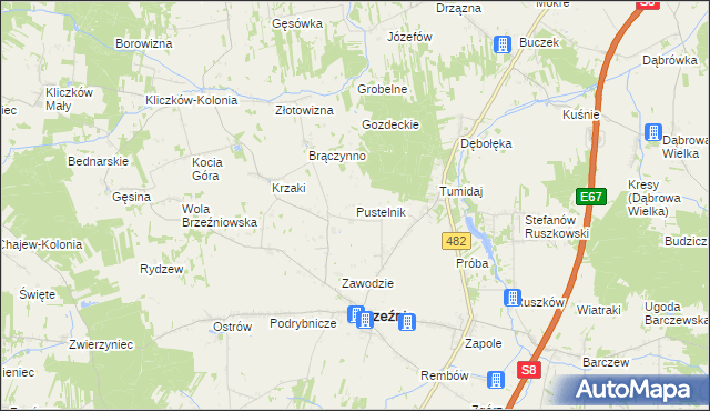 mapa Pustelnik gmina Brzeźnio, Pustelnik gmina Brzeźnio na mapie Targeo