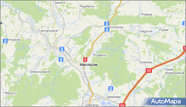 mapa Pustelnik gmina Marciszów, Pustelnik gmina Marciszów na mapie Targeo