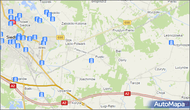 mapa Pustki gmina Siedlce, Pustki gmina Siedlce na mapie Targeo