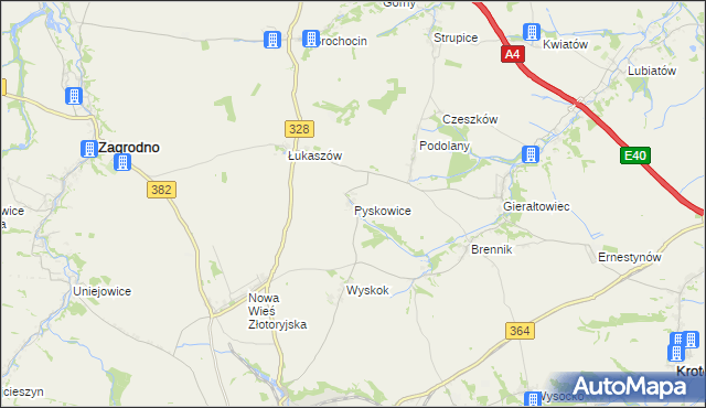 mapa Pyskowice gmina Złotoryja, Pyskowice gmina Złotoryja na mapie Targeo