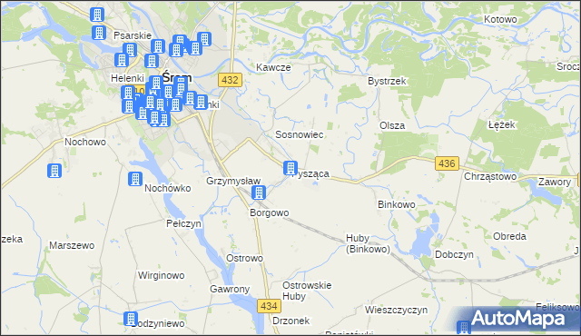 mapa Pysząca gmina Śrem, Pysząca gmina Śrem na mapie Targeo