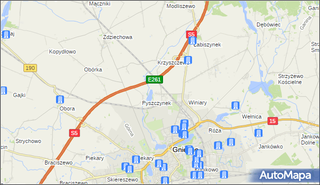 mapa Pyszczyn gmina Gniezno, Pyszczyn gmina Gniezno na mapie Targeo