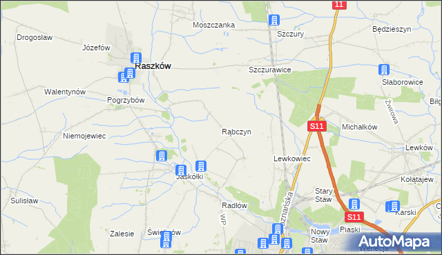 mapa Rąbczyn gmina Raszków, Rąbczyn gmina Raszków na mapie Targeo