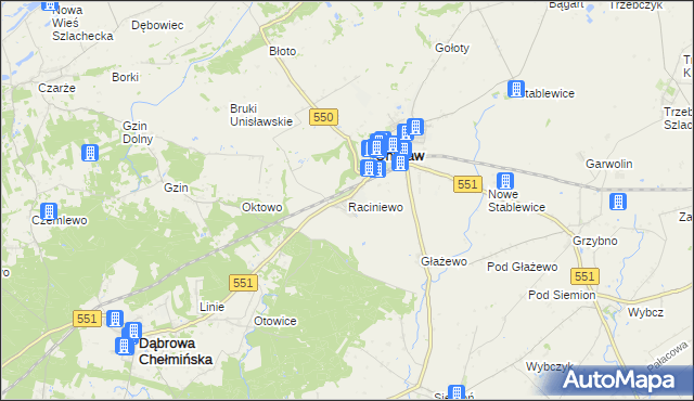 mapa Raciniewo gmina Unisław, Raciniewo gmina Unisław na mapie Targeo