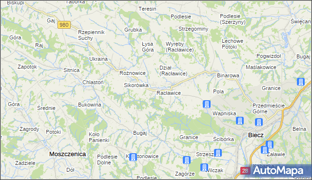 mapa Racławice gmina Biecz, Racławice gmina Biecz na mapie Targeo