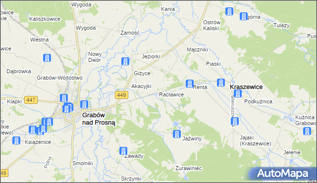 mapa Racławice gmina Kraszewice, Racławice gmina Kraszewice na mapie Targeo