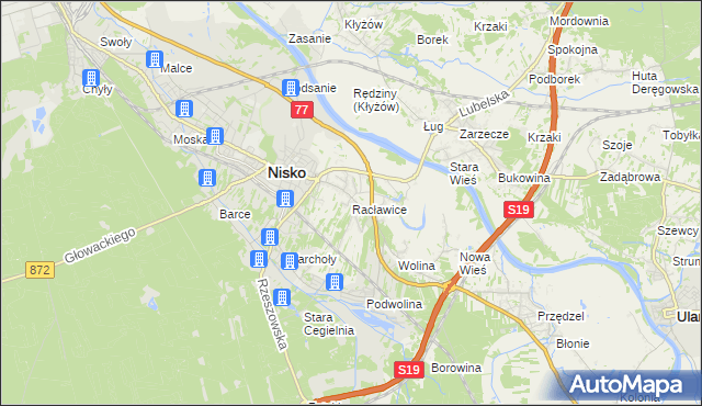 mapa Racławice gmina Nisko, Racławice gmina Nisko na mapie Targeo