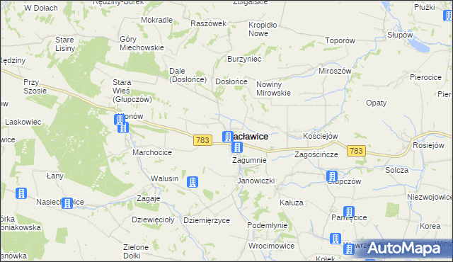 mapa Racławice powiat miechowski, Racławice powiat miechowski na mapie Targeo