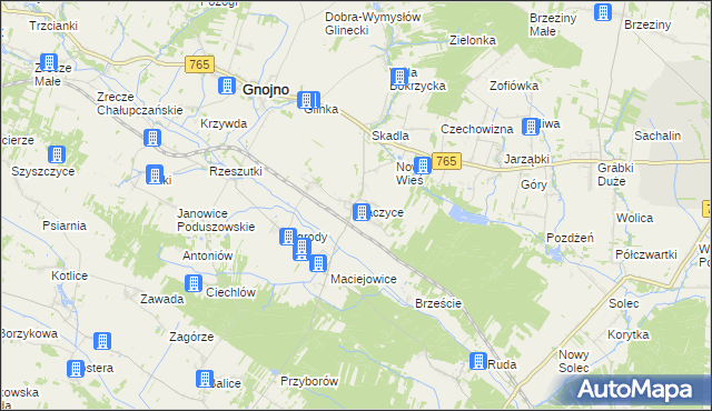 mapa Raczyce gmina Gnojno, Raczyce gmina Gnojno na mapie Targeo