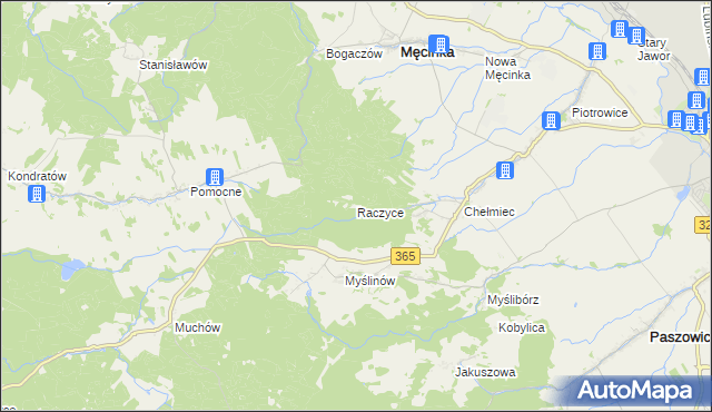 mapa Raczyce gmina Męcinka, Raczyce gmina Męcinka na mapie Targeo