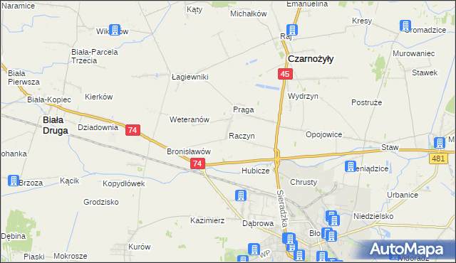 mapa Raczyn gmina Czarnożyły, Raczyn gmina Czarnożyły na mapie Targeo