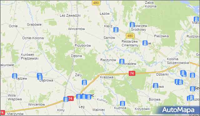 mapa Raczynów, Raczynów na mapie Targeo