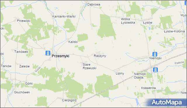 mapa Raczyny gmina Przesmyki, Raczyny gmina Przesmyki na mapie Targeo