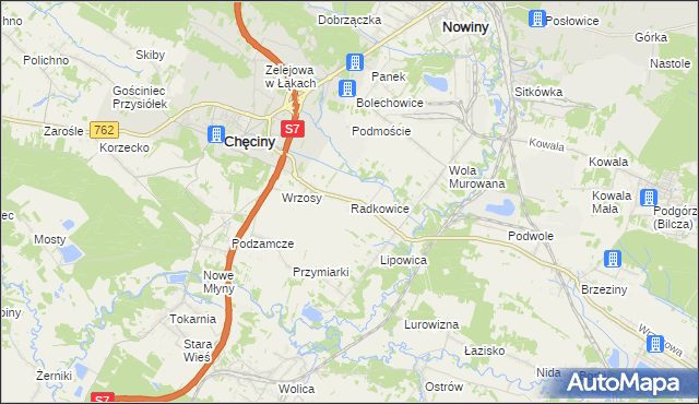 mapa Radkowice gmina Chęciny, Radkowice gmina Chęciny na mapie Targeo