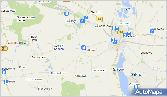 mapa Radłowo gmina Pakość, Radłowo gmina Pakość na mapie Targeo