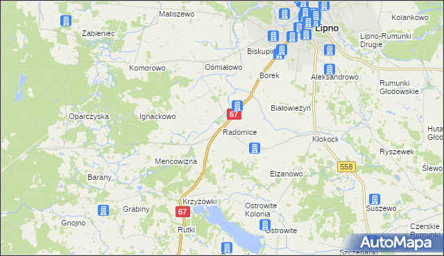 mapa Radomice gmina Lipno, Radomice gmina Lipno na mapie Targeo