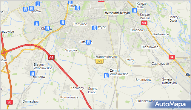 mapa Radomierzyce gmina Siechnice, Radomierzyce gmina Siechnice na mapie Targeo