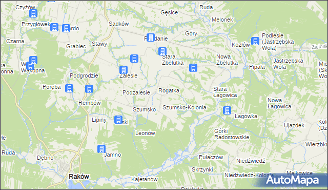 mapa Radostów gmina Raków, Radostów gmina Raków na mapie Targeo