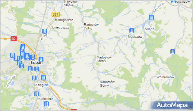 mapa Radostów Średni, Radostów Średni na mapie Targeo