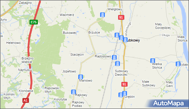 mapa Radostowo gmina Subkowy, Radostowo gmina Subkowy na mapie Targeo