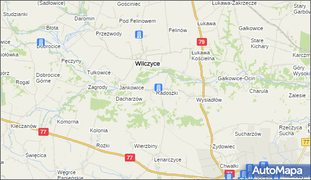 mapa Radoszki gmina Wilczyce, Radoszki gmina Wilczyce na mapie Targeo