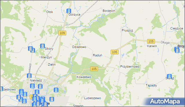 mapa Raduń gmina Gryfice, Raduń gmina Gryfice na mapie Targeo