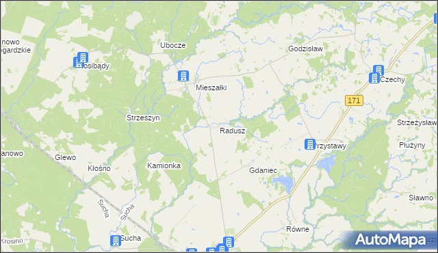 mapa Radusz gmina Grzmiąca, Radusz gmina Grzmiąca na mapie Targeo