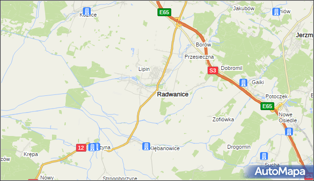 mapa Radwanice powiat polkowicki, Radwanice powiat polkowicki na mapie Targeo