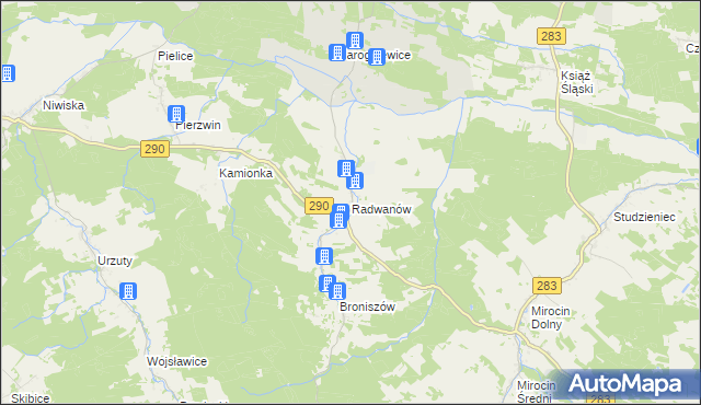 mapa Radwanów gmina Kożuchów, Radwanów gmina Kożuchów na mapie Targeo