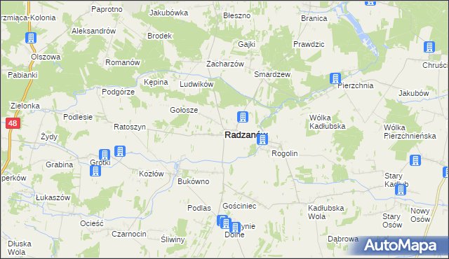 mapa Radzanów powiat białobrzeski, Radzanów powiat białobrzeski na mapie Targeo